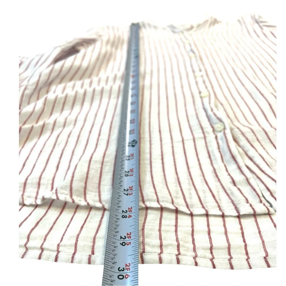 CHAPS Bell Sleeve Button Down Women’s Blouse, Linen&Cotton, Red/White, Large - Picture 8 of 11